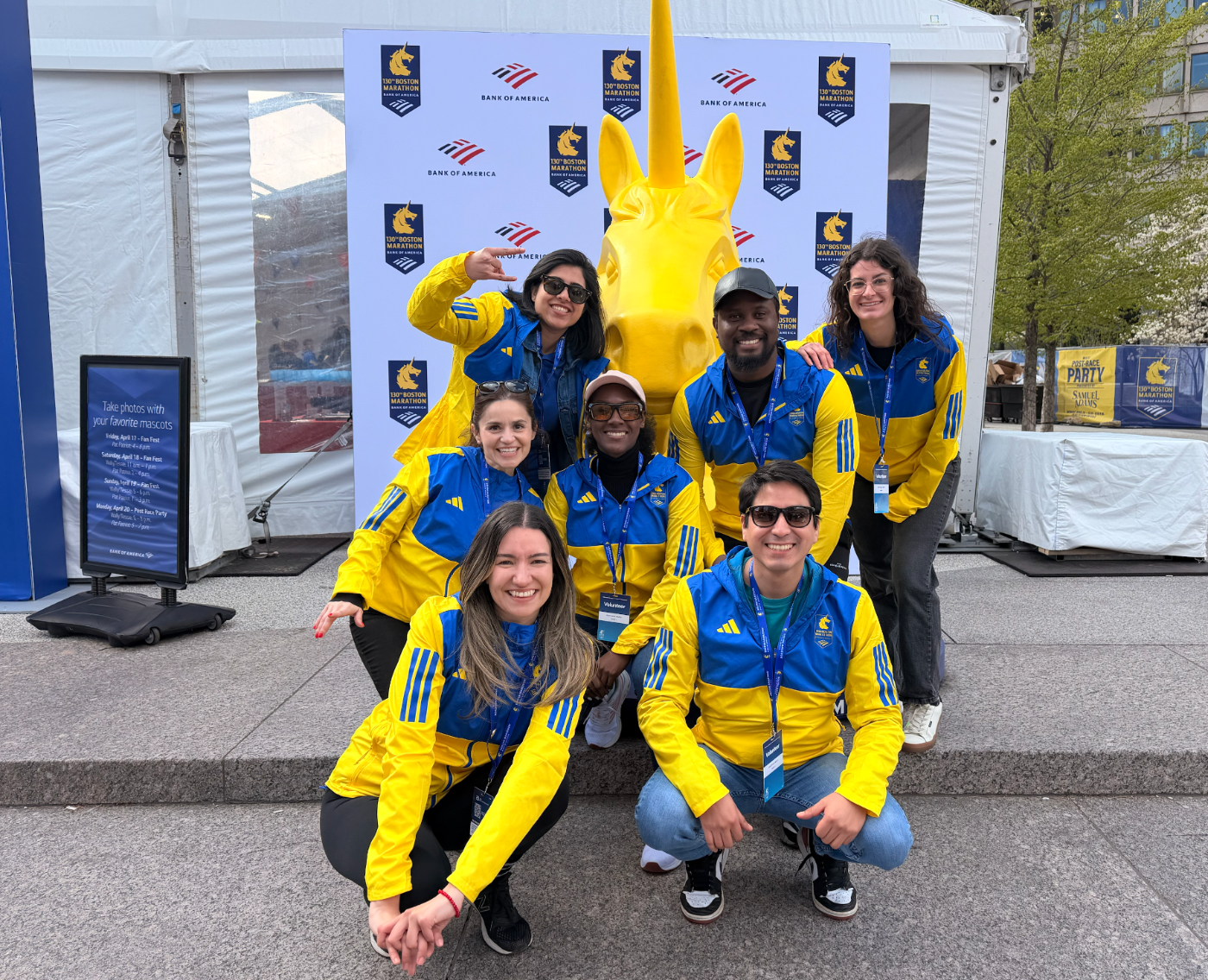 Chinedu Gbulie with the Boston Marathon 2026 volunteer team